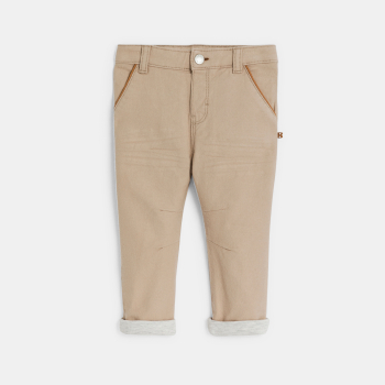 بنطلون شينو بحمالات قابلة للإزالة، باللون البيج للأطفال الصغار 